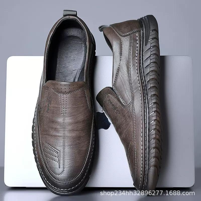 Men's Casual Shoes 2024 Summer New Trend Driving Leather Shoes Men's Leather Soft Sole Middle-aged and Elderly Dad Shoes