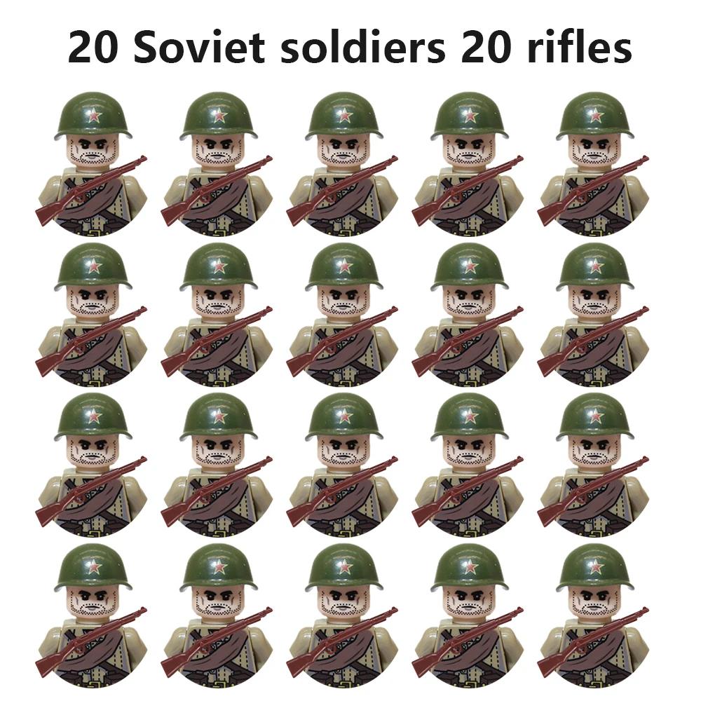 20Pcs/Set WW2 Military Soldier Array Soviet US UK France Japan Canada Italy China Building Blocks Action Figure Bricks Kids Toy