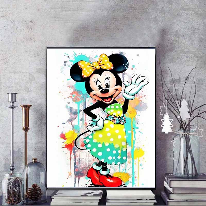 Disney Cartoon Diamond Painting Minnie Mouse Watercolor Splatter Art Illustration 5D DIY Art Cross Stitch Kit Mosaic Embroidery Home Decor Gift