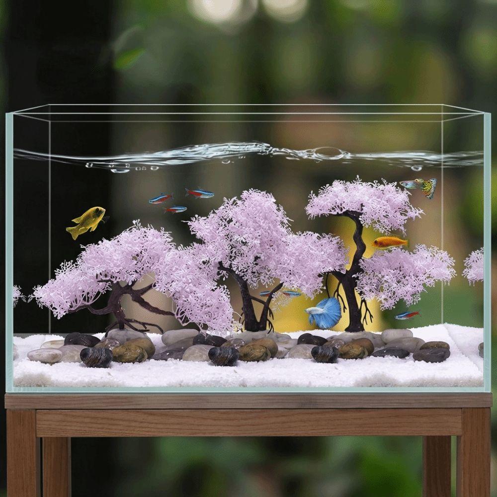 Realistic Aquarium Cherry Blossom Underwater Scene Artificial Plant Landscape Tree  Office Decor