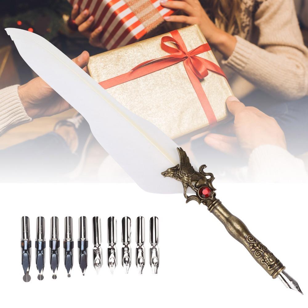 Stainless Steel Feather Quill Feather Shaft Engraved Dip Pen  Desktop Decoration