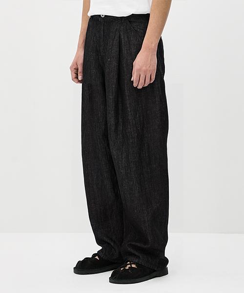 ERRORS EXCEPTED Ldp128Bk Pleated Linen Denim Pants (Black)
