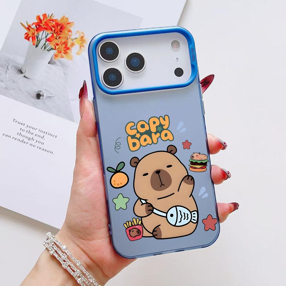 

Cartoon Cute Capybara Phone Case For iPhone 17 16 15 14 13 12 11 Pro Max Air Matte Laser Aurora Shockproof Funda iPhone17 Pro