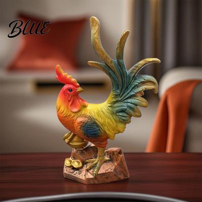 Auspicious Home Decor Resin Rooster Statue Ornament Farmhouse Chicken Yard Lawn Decoration Sculpture for Indoor Tabletop Garden Courtyard Decorative