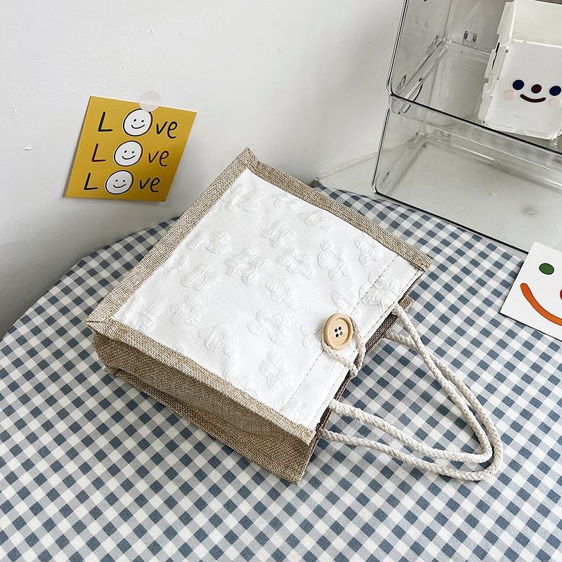 Net Red Floral Canvas Bag Tote Bag Female Style To Work with Rice Simple Out with Bento