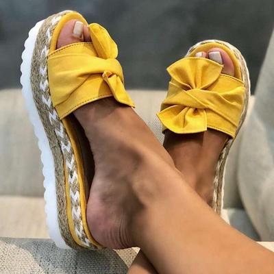 Sandales pour femmes Sandales à plateforme Chaussures Femmes Nœud Sandales d'été Pantoufles Intérieur Extérieur Tongs Chaussures de plage Pantoufles pour femmes