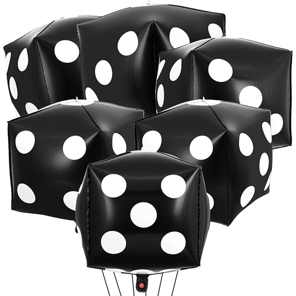 6-Pack of 22inch Square Black Dice Balloons, Black Dice Aluminum Foil Balloons, Suitable for Theme Party Decorations, Friend Other