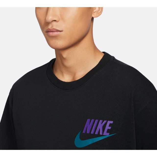 Nike Sportswear Logo Print Ribbed Crew Neck Loose Short Sleeve T-Shirt Men Tops Black FV1399-010