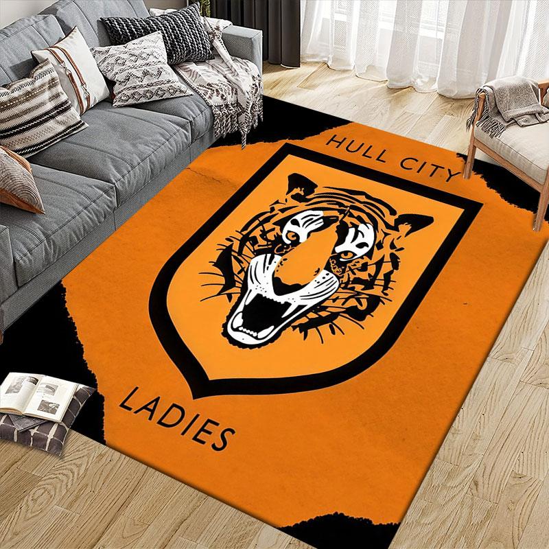 Hull City AFC Flannel Printed Carpet, Home Sofa Decoration for Living Room & Bedroom, Non‑Slip Play Flannel Floor Mat for Game Room
