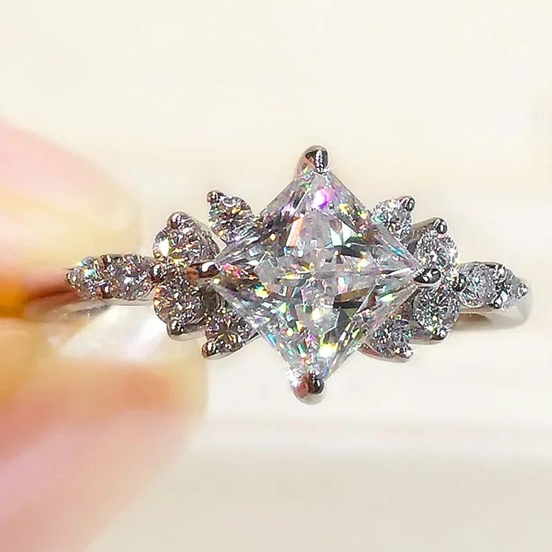 

Fashion Princess Square CZ Finger Ring Female Wedding Band Zircon Delicate Design Accessories for Engagement Ceremony 6