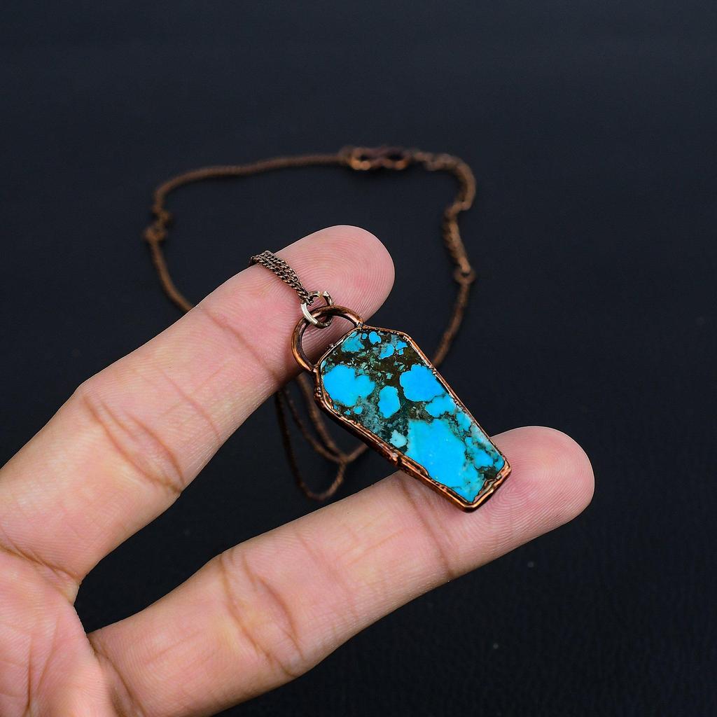 Blue Turquoise Handmade Gemstone Pendant, Copper Electroformed Antique Jewelry Pendant, For Engagement Gift