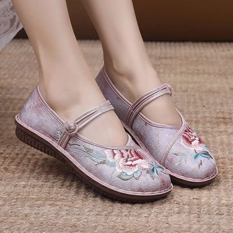 Wiosenne i jesienne buty etniczne haftowane w stylu chińskim pojedyncze buty starożytny kostium wróżki buty Hanfu buty dla matki stare północne buty z tkaniny w