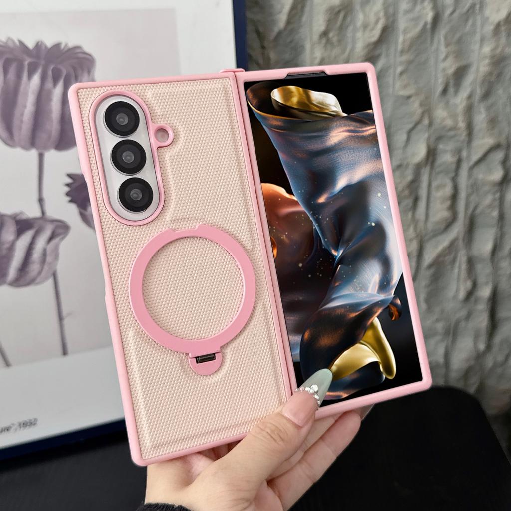 For Galaxy Z Fold 7 Case Triangle Pattern Leather Magnetic Suction 360° Rotation Metal Stand PC Screen Protection Frame Cover