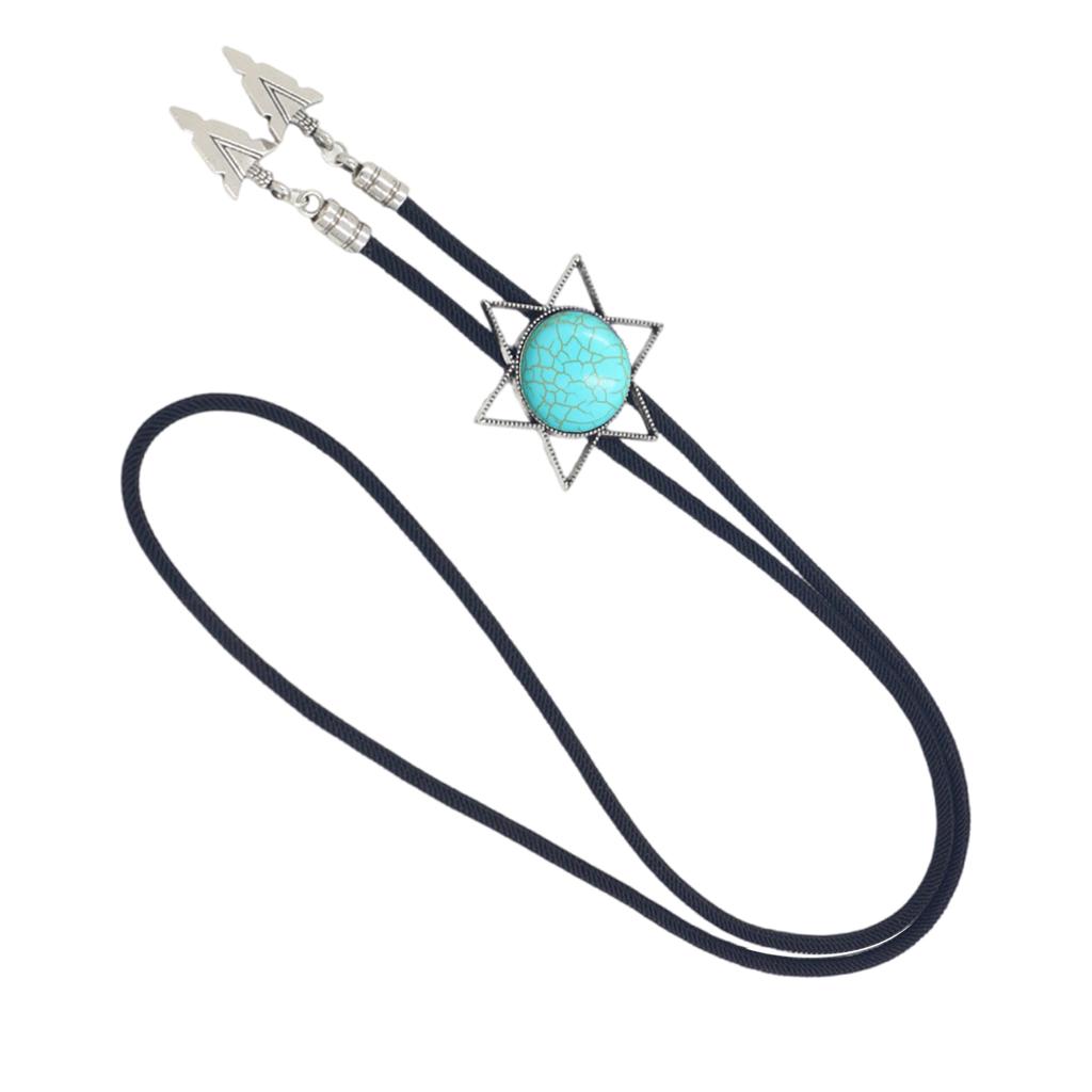 Vintage Western Cowboy Bolo Tie Hexagram Stone Necktie Punk Lariat Necklace Costume Accessory Bolo Tie Western