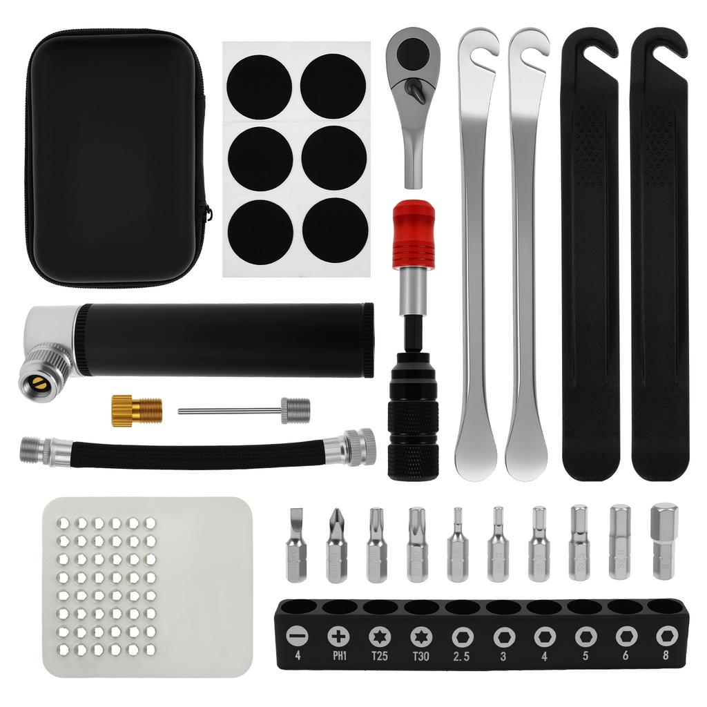 Portable Bicycle Repair Tool Kit Aluminum Alloy Bike Repair Ratchet Wrench Set with 10 Magnetic Bits and Storage Case for Bike