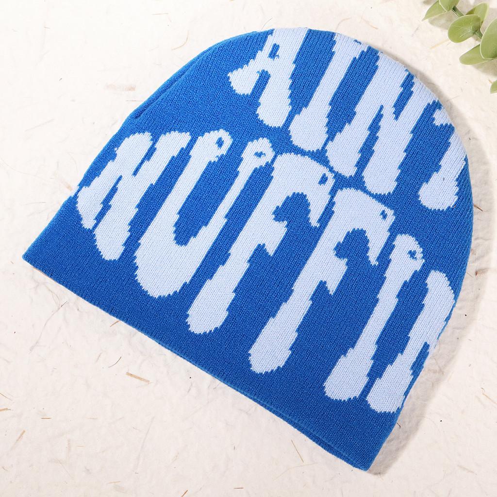 Double Fashion Sided Knitted Hat With Letter Embroidery Design For Season Cold