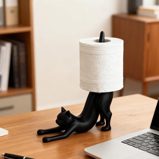 Yousheng Cat Toilet Paper Holder Desktop Fun Roll Paper Holder Black Leopard Cat Toilet Roll Dispenser for Bathroom Decoration Storage