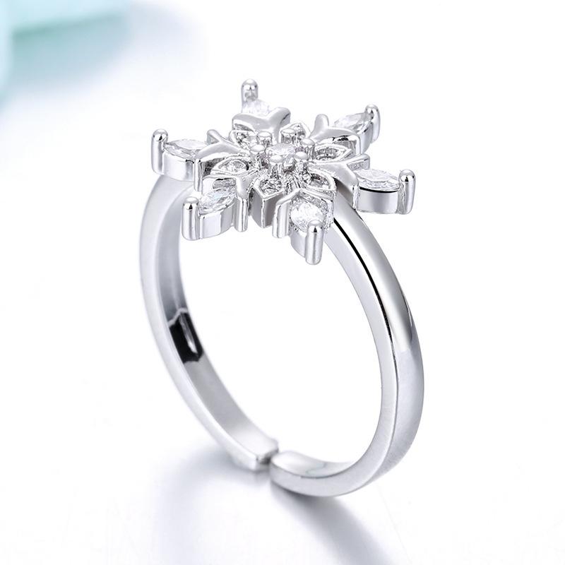 2026 Zircon New Korean Version Accessories Design Sense Fashion Snowflake Ring Women's Light Luxury Open Jewelry