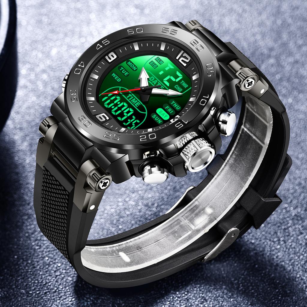 FOXBOX Top Luxury Watches For Man Alarm Stopwatch LED Digital Backlight Dual Time Display Waterproof Watches Men Montre Homme
