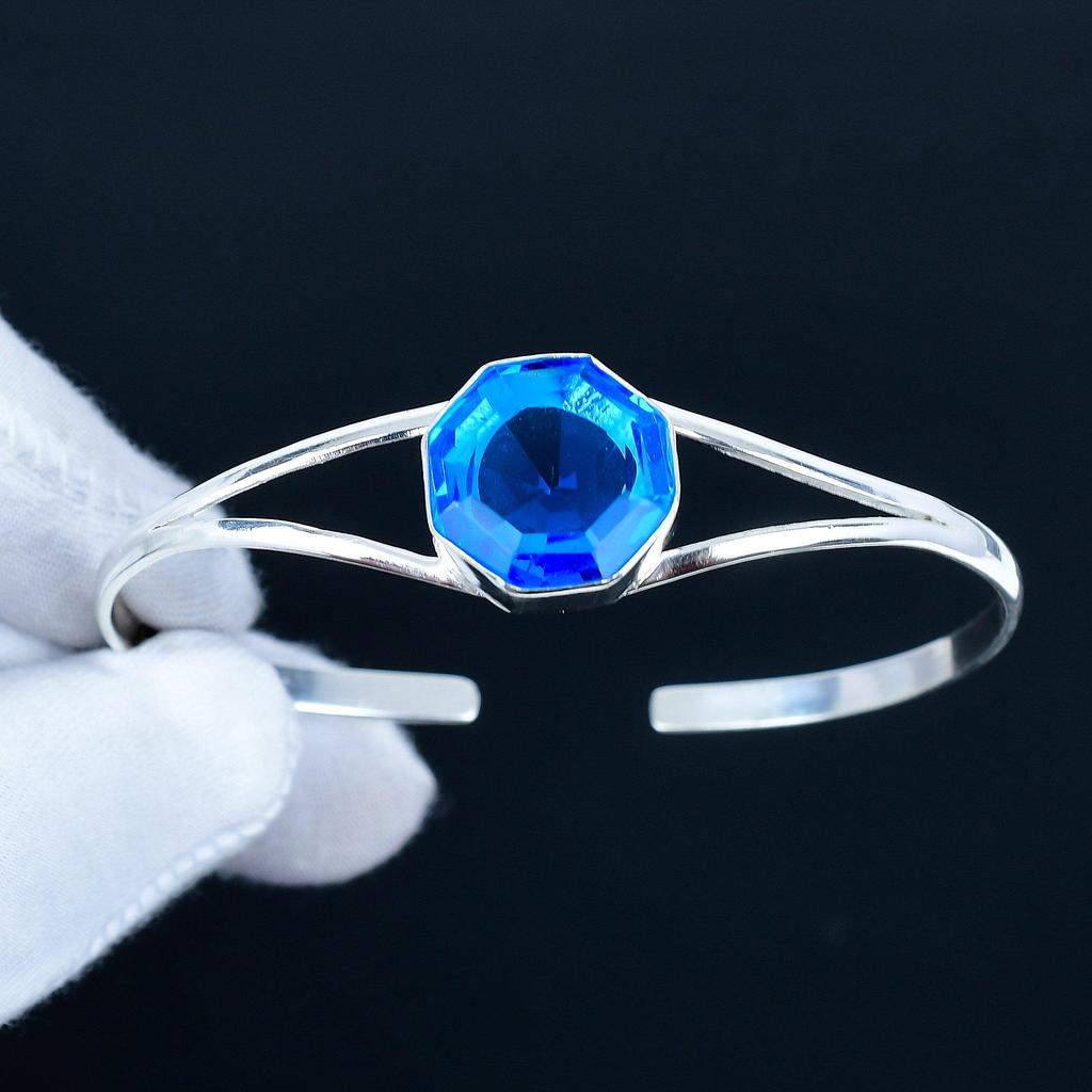 Tanzanite Hexagon Gemstone Handmade Cuff Bangle 925 Sterling Silver Cuff Bangle, Tanzanite Bracelet For Wife, Unisex Bangle Women Gift