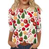 Women's Casual Christmas Print Neck Three-Quarter Sleeve T-Shirt