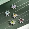 Elegant S925 Sterling Silver Sunflower Necklace, Inlaid Amethyst/Topaz Crystal, Fashion Starburst Choker Jewelry for Women