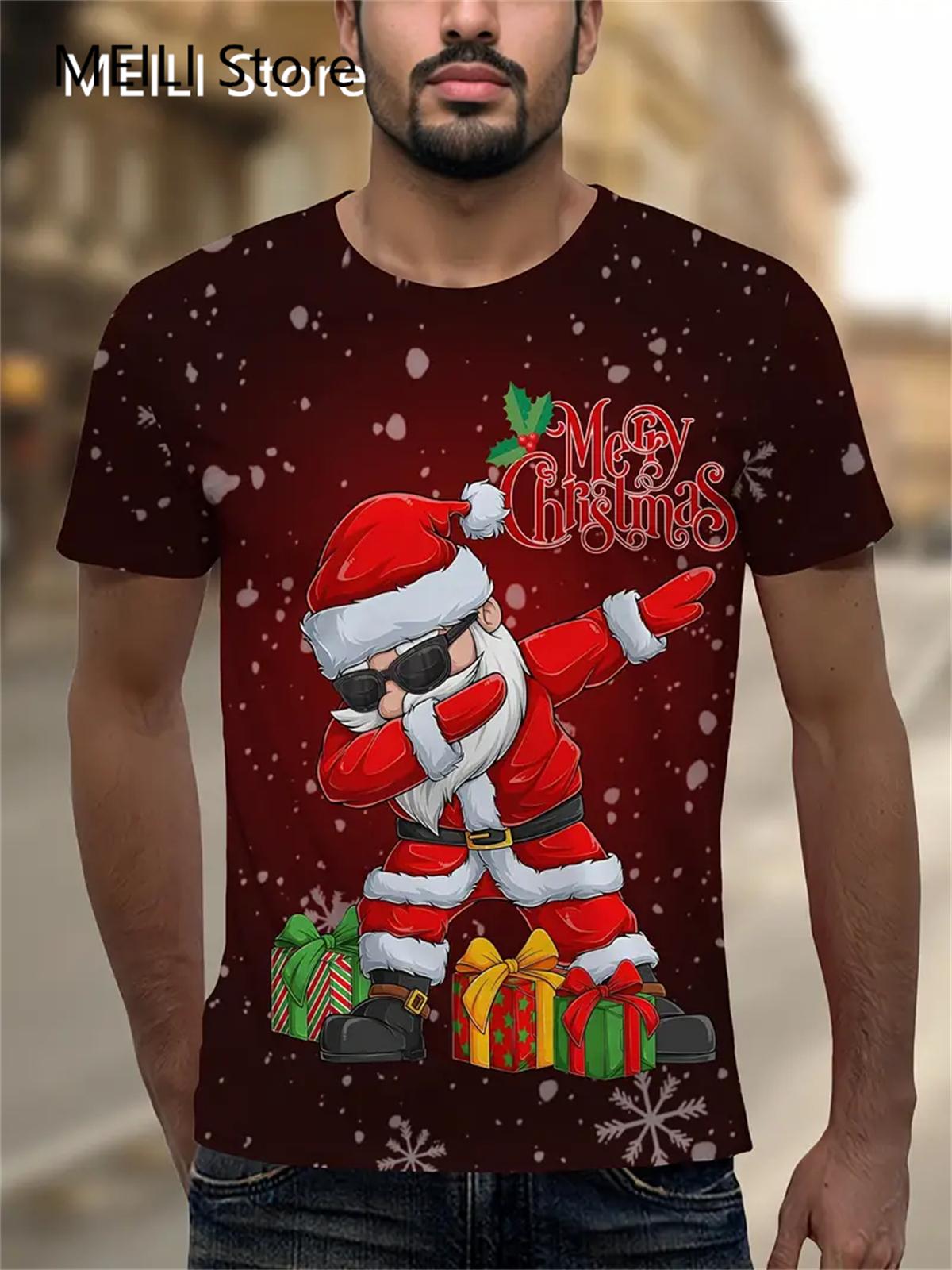 

Летние забавные рождественские футболки с Санта-Клаусом, модные топы, футболки унисекс, летние праздничные футболки для мальчиков, повседневные футболки с круглым вырезом, большие футболки M