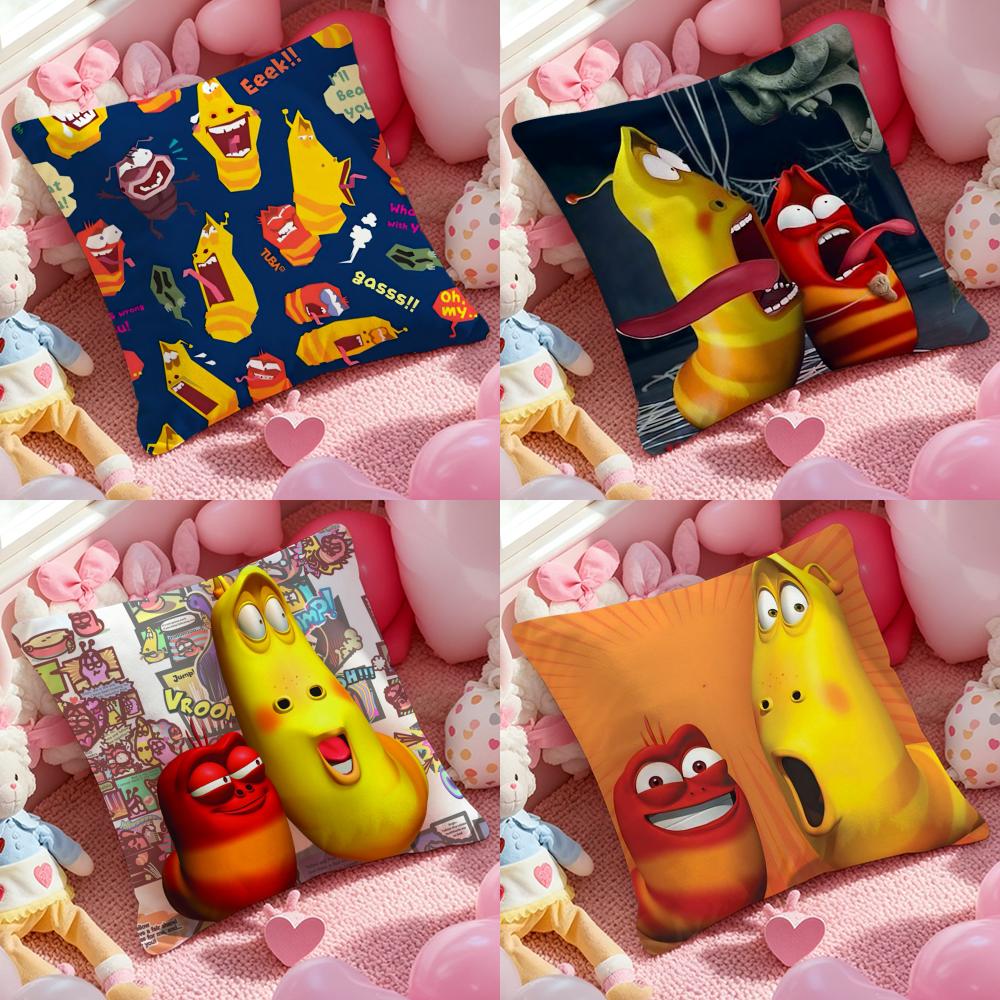 Anime LLarva Funny Cushion Cover Antidustmite Pillowcase Invisible Zipper Silky Short Plush Sofa Cushion Cover