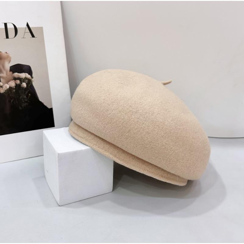 25 Early Autumn New High-quality Woolen Beret Women's Big Head Circumference Solid Color Face Small Painter Hat