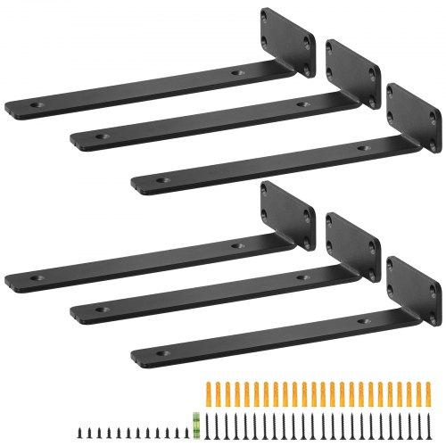 VEVOR Shelf Bracket, 10”L x 4”W x 1.6”H, 6 Pcs Heavy Duty Floating Shelf Brackets, Brackets for Shelves, 5mm Thick Matte Black L Shelf Bracket
