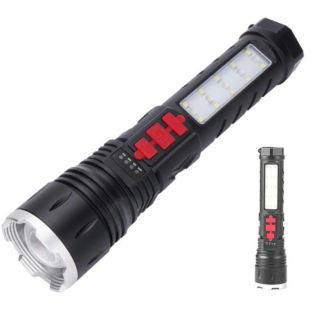 Flashlight With Buzzer Alarm Side LED Red SOS Light Handheld Flashlight ABS Plastic Aluminium Alloy Emergency Hiking Torch