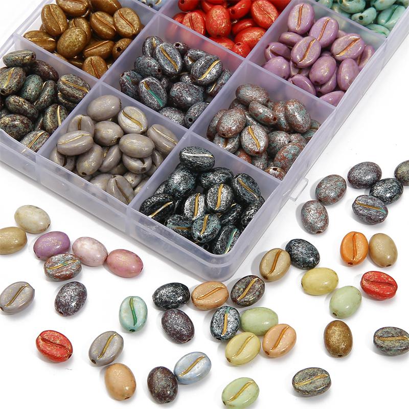 [8x10mm] 20pcs Acrylic Picasso Coffee Bean Beads Loose Spacer Beads for Necklace Bracelet Earring DIY Jewelry Making Beads