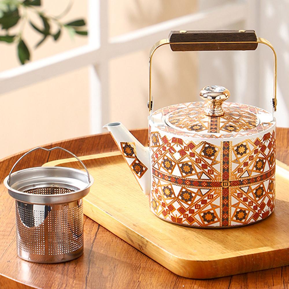 Ethnic Style Stainless Steel Tea Kettle, Large Capacity Teapot with Tea Strainer, Home Restaurant Flower Tea Pot, 1.5L
