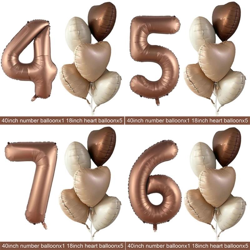 6Pcs Cream Color Number Balloon Set Beige Caramel Number 0-9 Balloon Foil Helium Ball Birthday Wedding Party Decoration