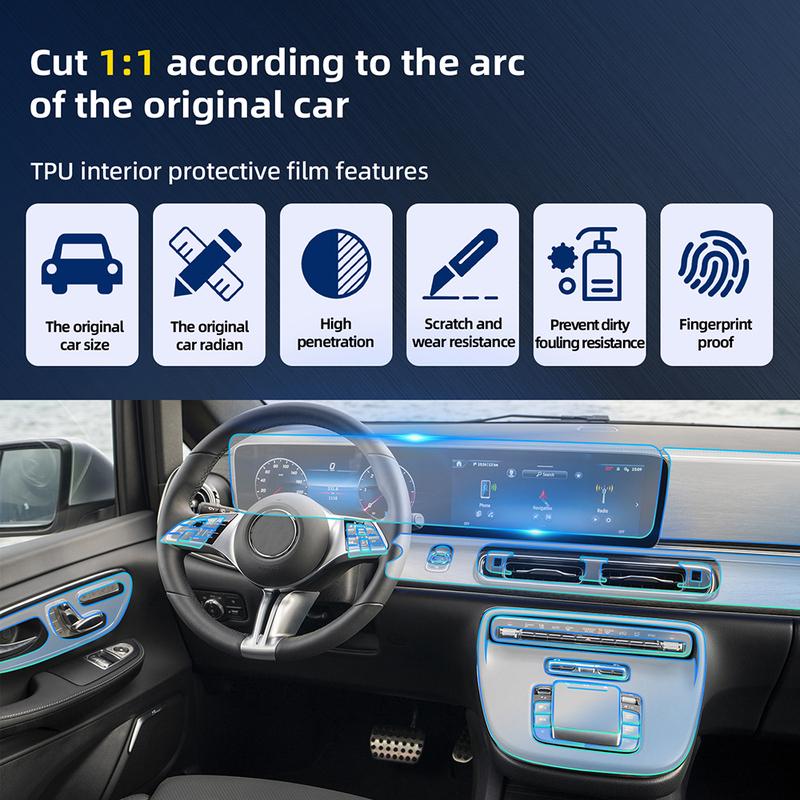 TPU Protective Interior Film for Mercedes Benz V-Class W639 2024 2025 2026 Car Center Console Transparent Anti-scratch Repair