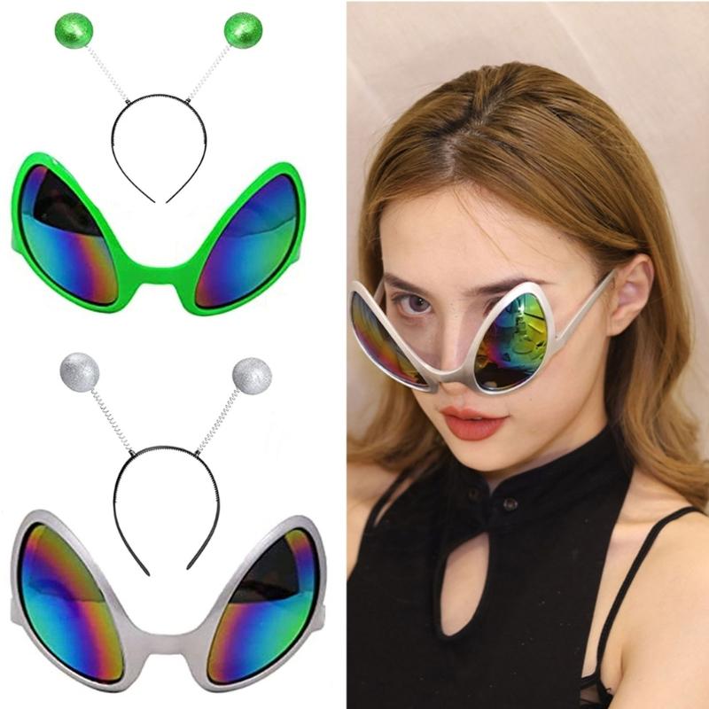 Space Theme Costume Alien Headband and Glasses Set Funny Alien Costume Accessories Martians Antenna Headband Bopper