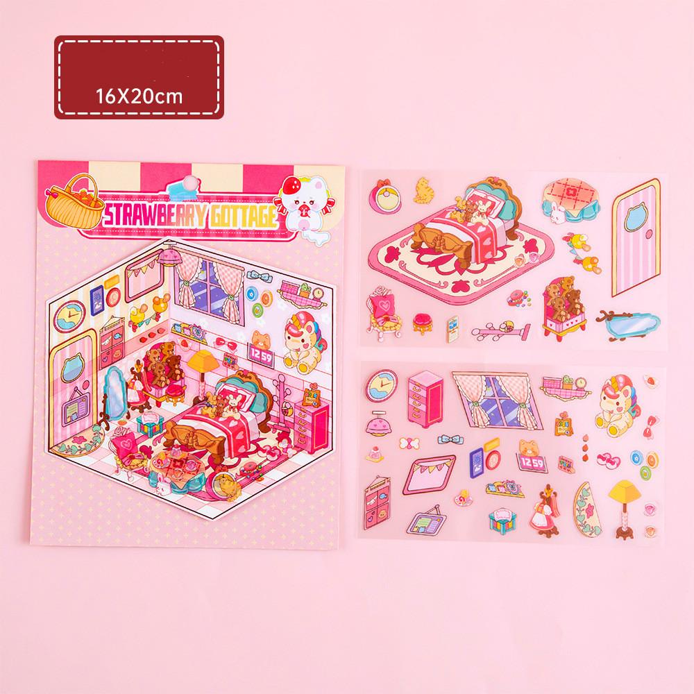Cartoon Food Street Landscape Sticker Cabin Scene DIY Toy Game Sticker Festival Birthday Gift for Kids Girls and Children
