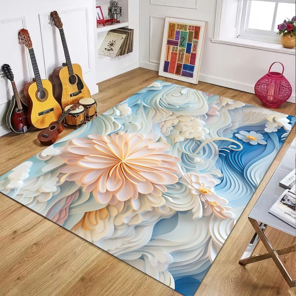 

Artistic Paper Flower Carpet 3D Scroll Pattern Mat Elegant Area Rug for Living Room Bedroom Home Decoration Bedroom Decor 40x60cm