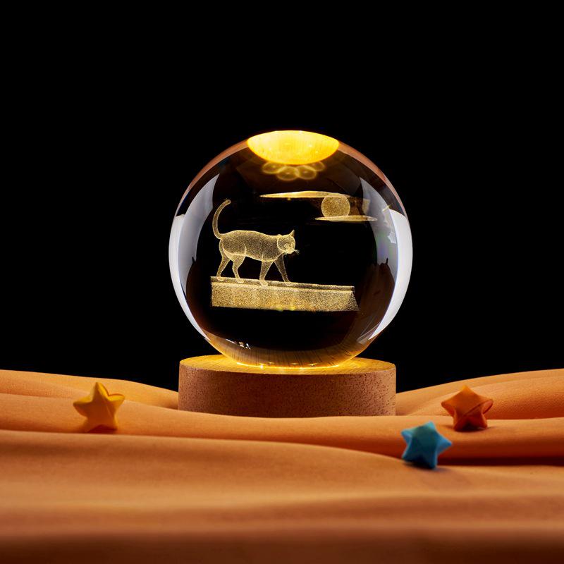 3D Laser Carved Crystal Ball Night Light with Starry Sky Design As shown