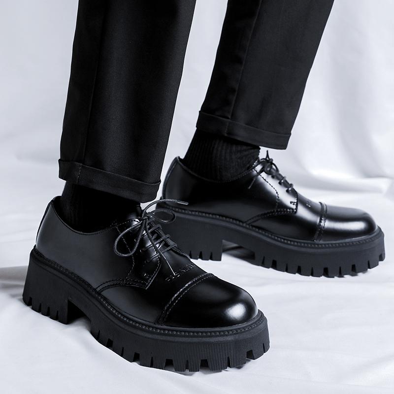 Round Headed Men's Leather Shoes High Quality Genuine Leather Wedding Trend Party Leisure Business Luxury Thick Soled Shoes