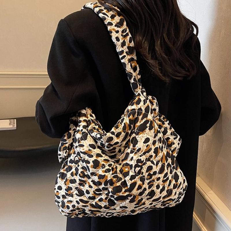 Women's cotton shoulder bag with leopard print  high capacity  embroidery  leisure line  unique shoulder bag
