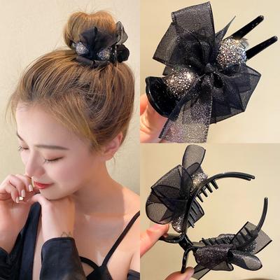 Fashion New  Black Mesh Ribbon Hair Clips  Marble Head Grab Clips  Hair Plate Artifacts