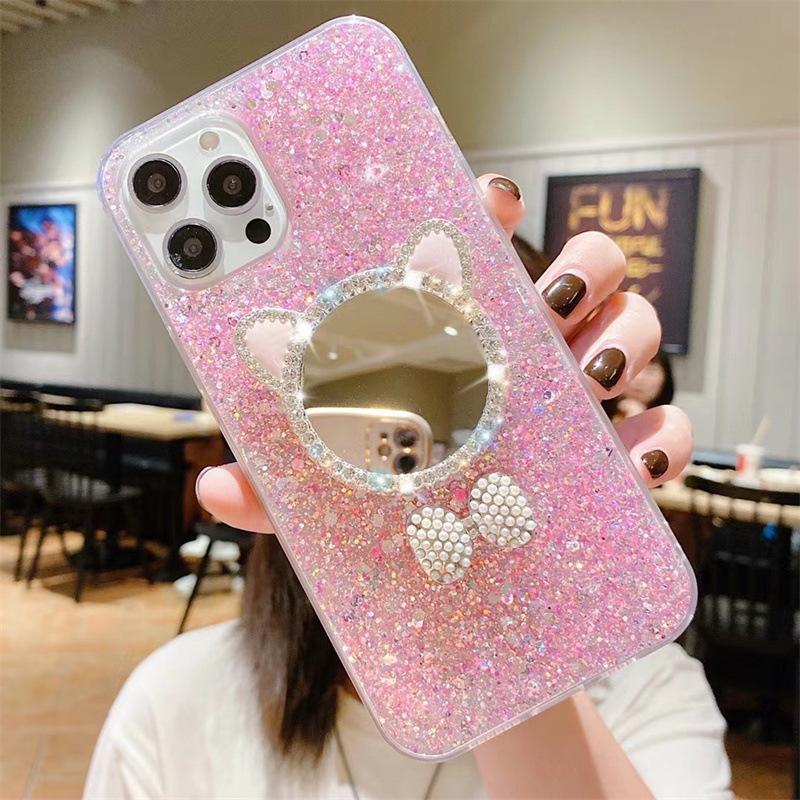 Glitter Sequined Mobile Phone Case Is Suitable For Apple 17Pro Makeup Mirror Wind 15 Rhinestone 16Promax Solid Color 14.