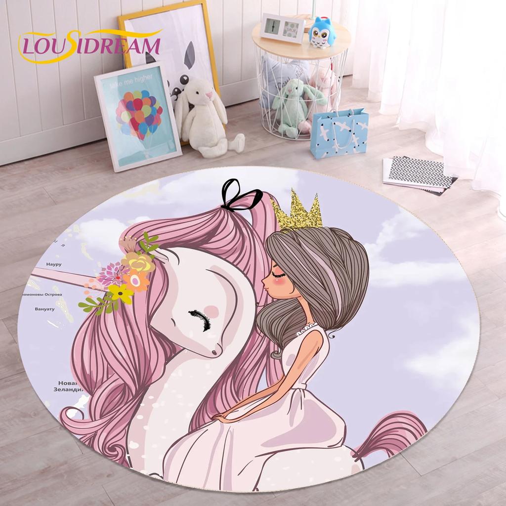 Cute Ballet Girl Ballerina Fairy Unicorn Cartoon Round Area Carpet Rug for Living Room Bedroom Kids Decor,Pet Area Rug Non-slip