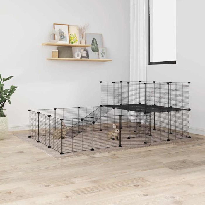 3114063 vidaXL Pet Cage 44 Panels and Door Black 35x35 Cm