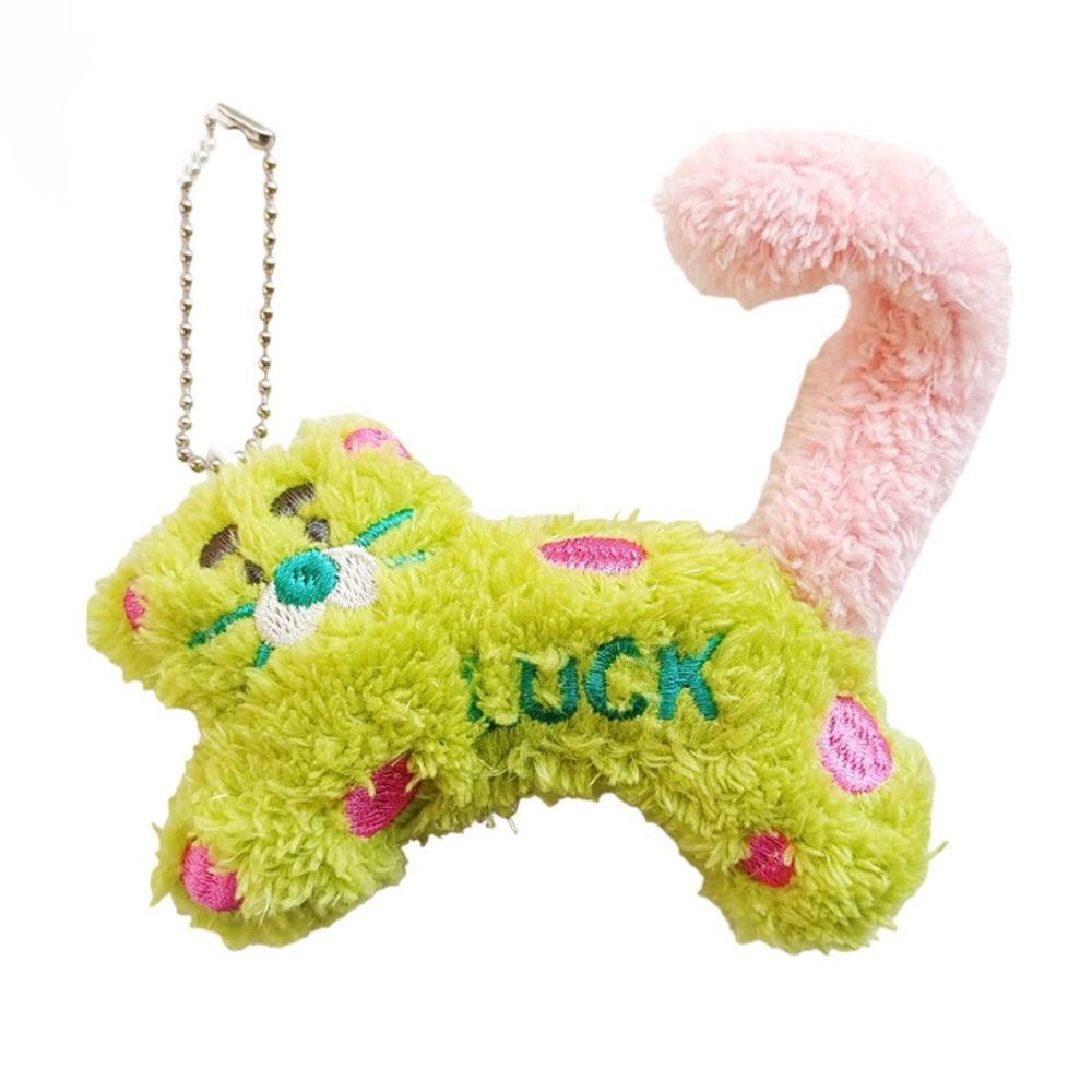 

Cartoon LUCK Polka Dot Cat Plush Toy Creative Stuffed Animal Doll Keychain Twist The Tail Plush Doll Toy Pendant зелений