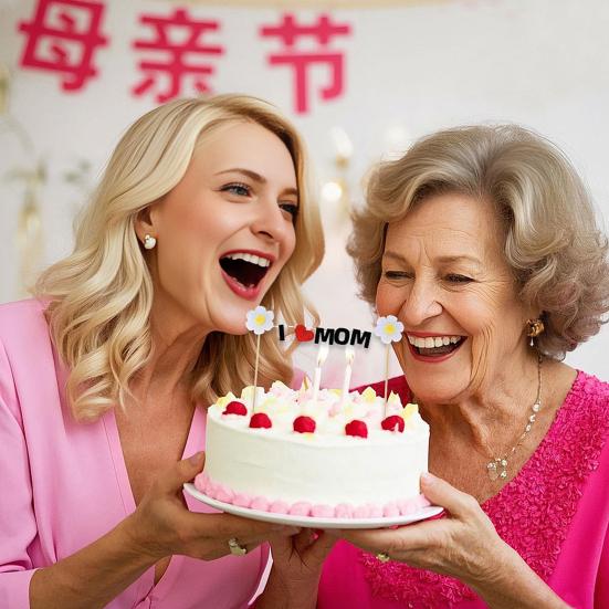 Mother's Day Cake Toppers I Love Mom Cupcake Topper Picks Glitter Hearts Flowers Crown Picks for Mom's Birthday Party Cake Decor