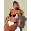 Contrast Color Two Pieces Bikini Set Ring Linked Women Swimwear Push Up Ribbed Micro Thong Swimsuit Beach Bathing Suit Biquini