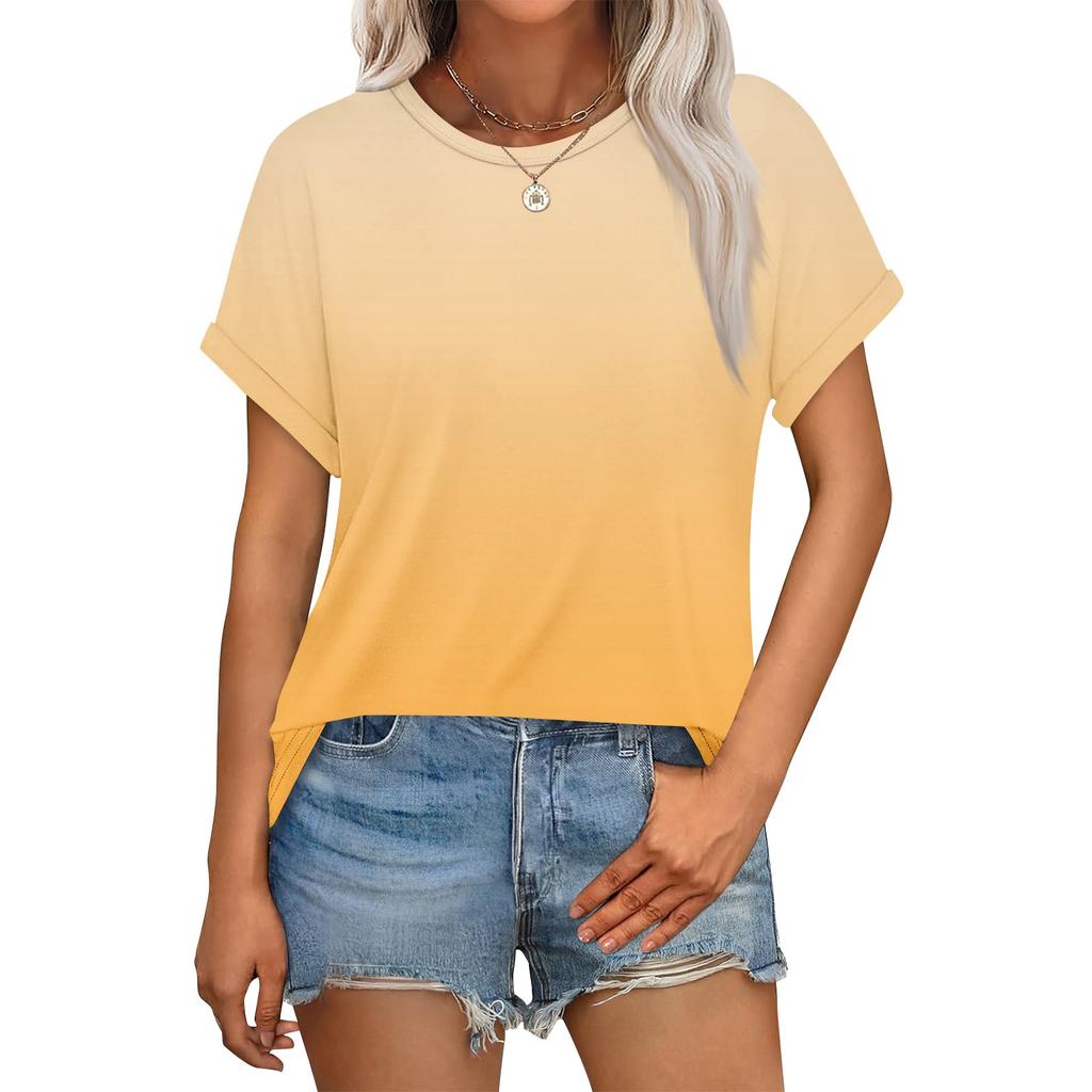 Damen Casual Mode Rundhals Umgeschlagener Saum Kurzarm Blumenoberteil