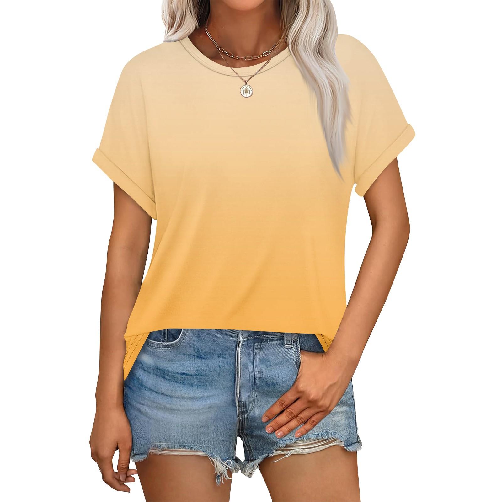 

Женский повседневный модный топ с круглым вырезом и коротким рукавом с цветочным принтом XL жёлтый